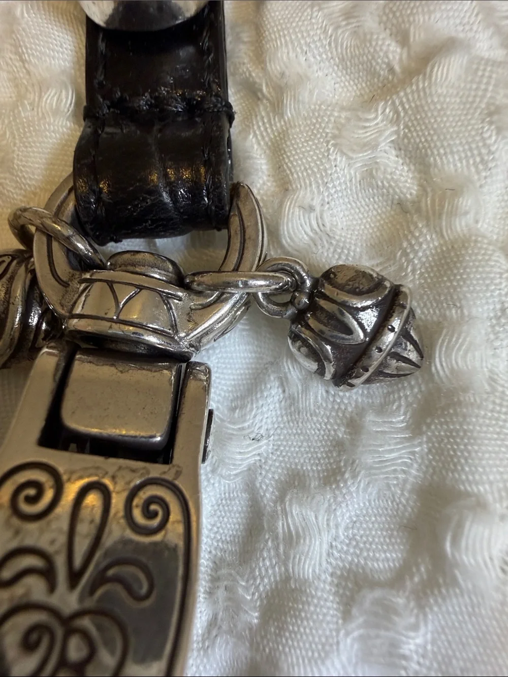 BRIGHTON, Leather and Silver Tone Keychain with Decorative Clip - Black